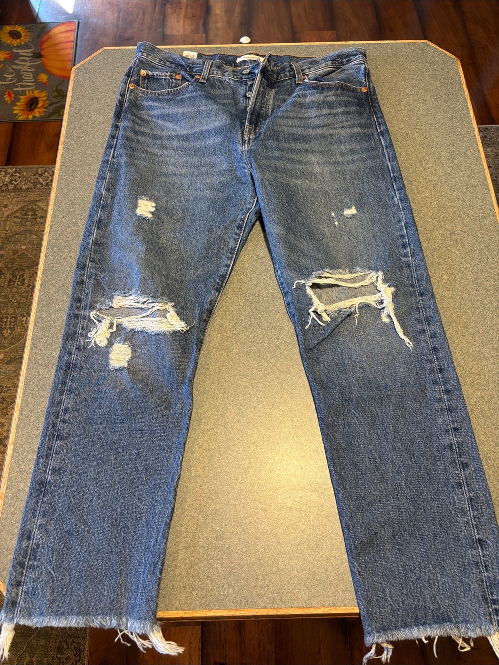 Levi's wedgie Straight Leg Distressed Blue Denim Jeans
